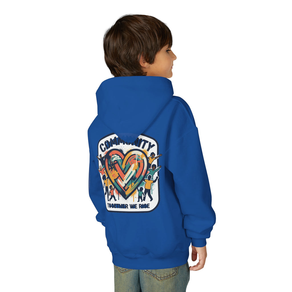 Youth Hoodie - "Community Together We Rise" Heart Graphic