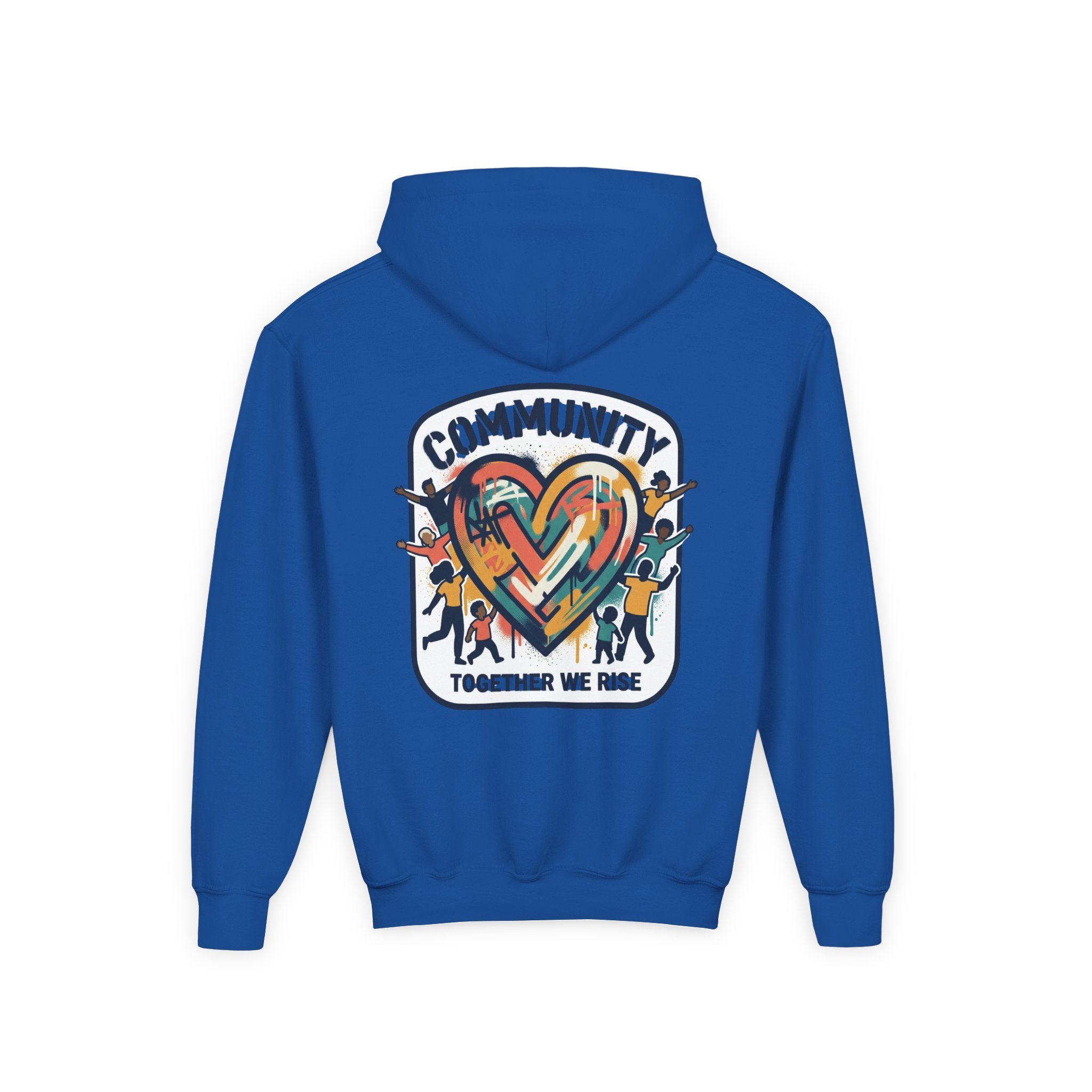 Youth Hoodie - "Community Together We Rise" Heart Graphic