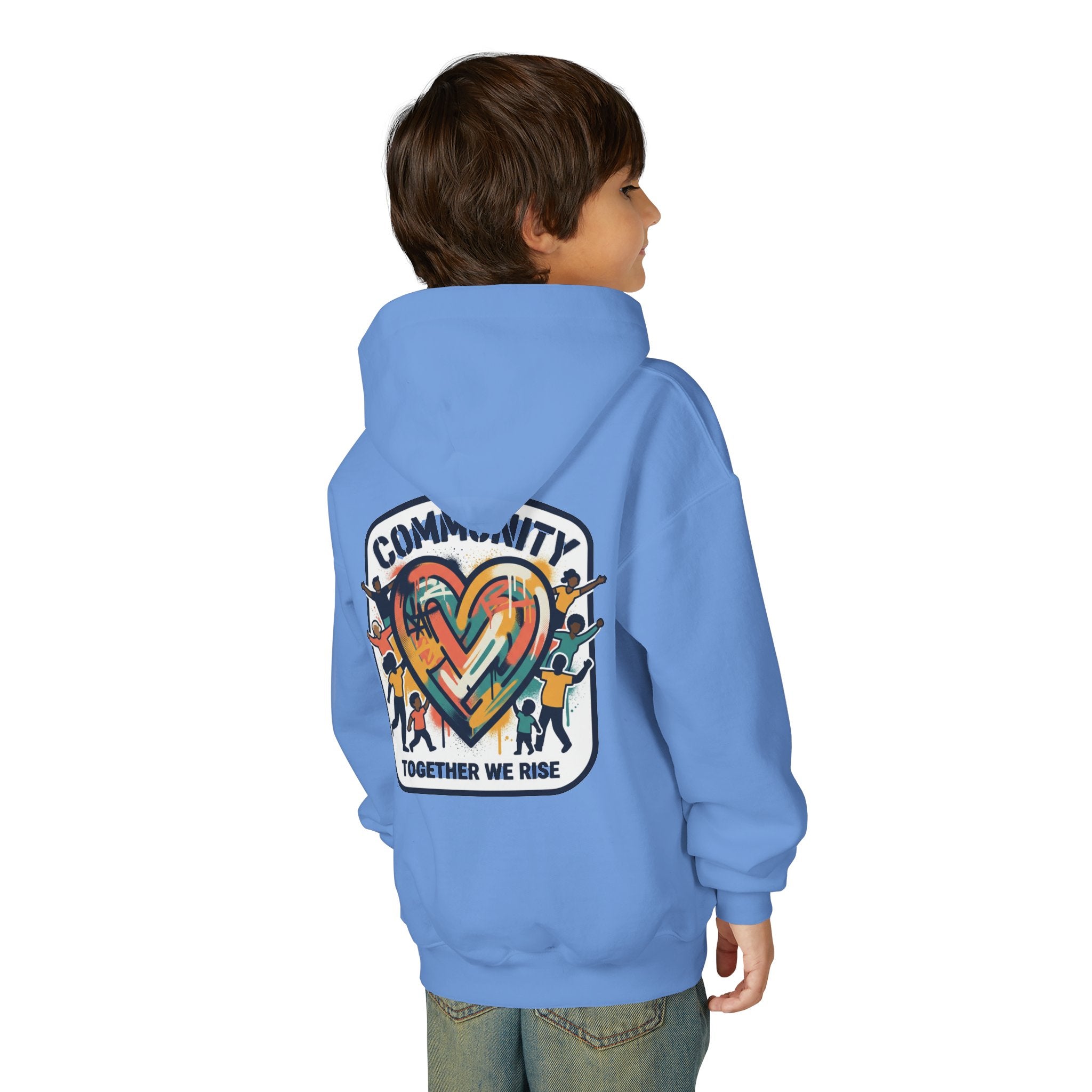 Youth Hoodie - "Community Together We Rise" Heart Graphic