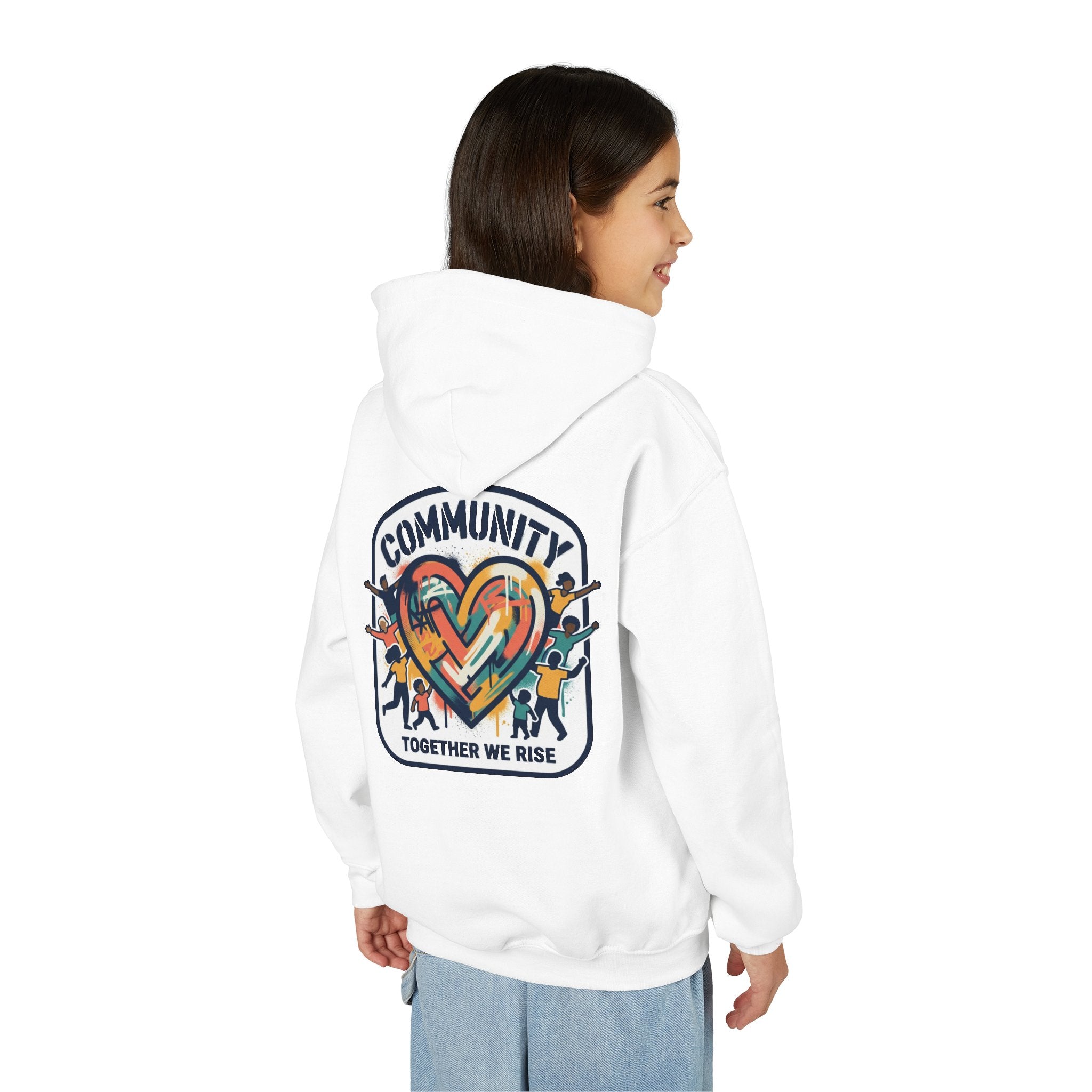 Youth Hoodie - "Community Together We Rise" Heart Graphic