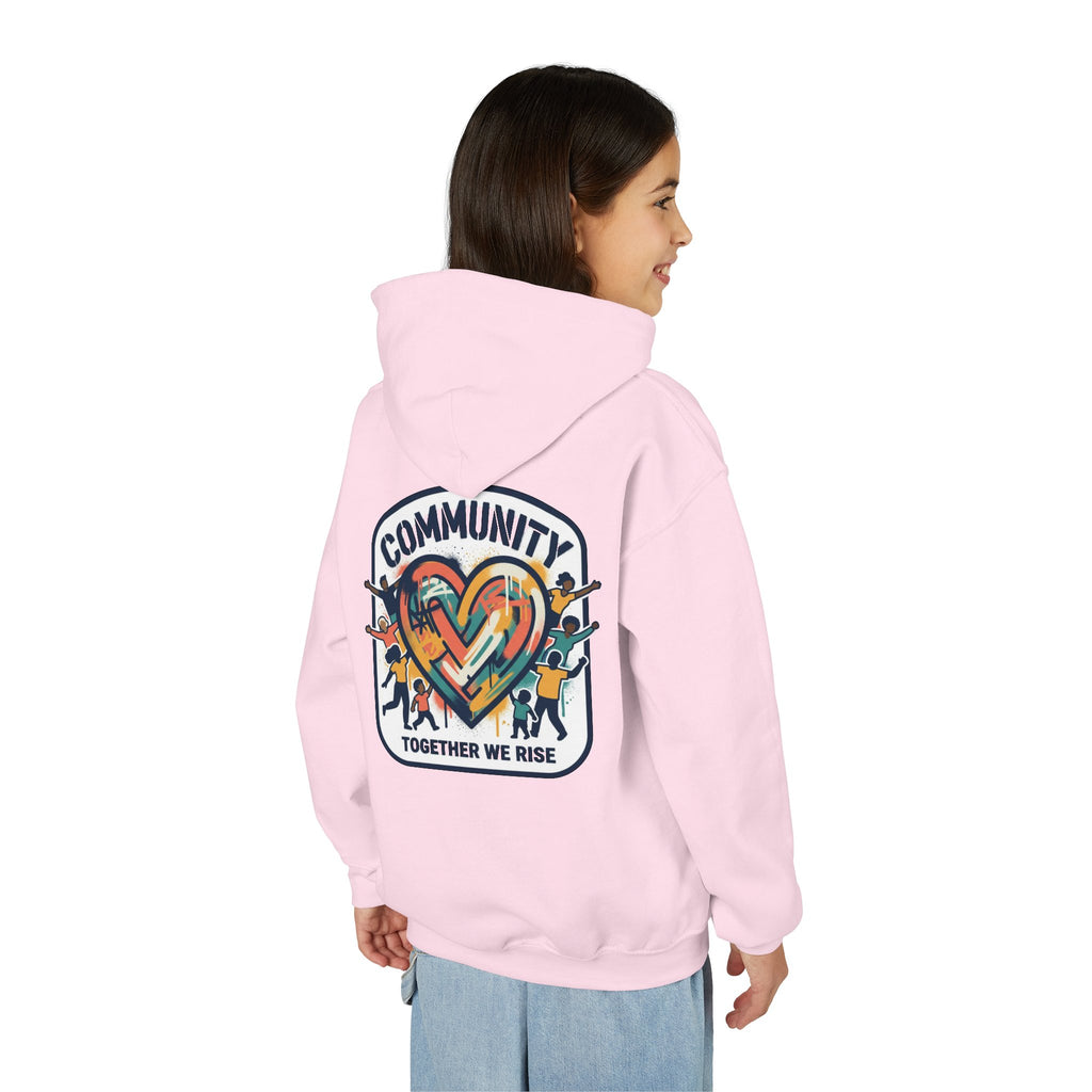 Youth Hoodie - "Community Together We Rise" Heart Graphic