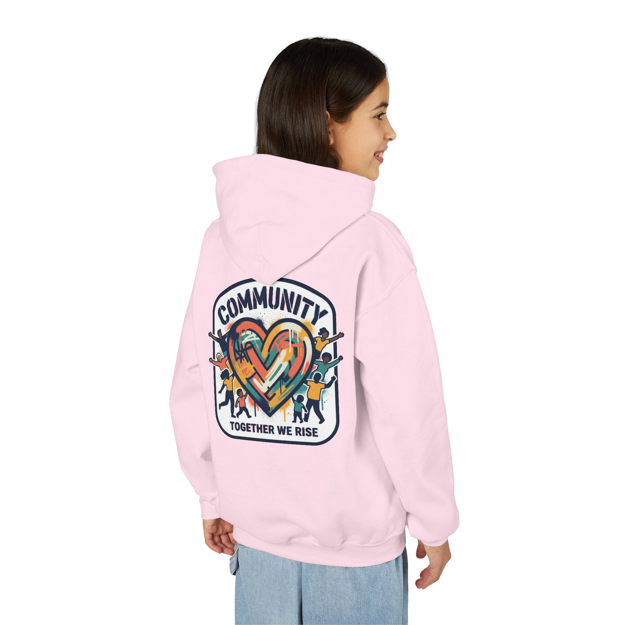 Youth Hoodie - "Community Together We Rise" Heart Graphic