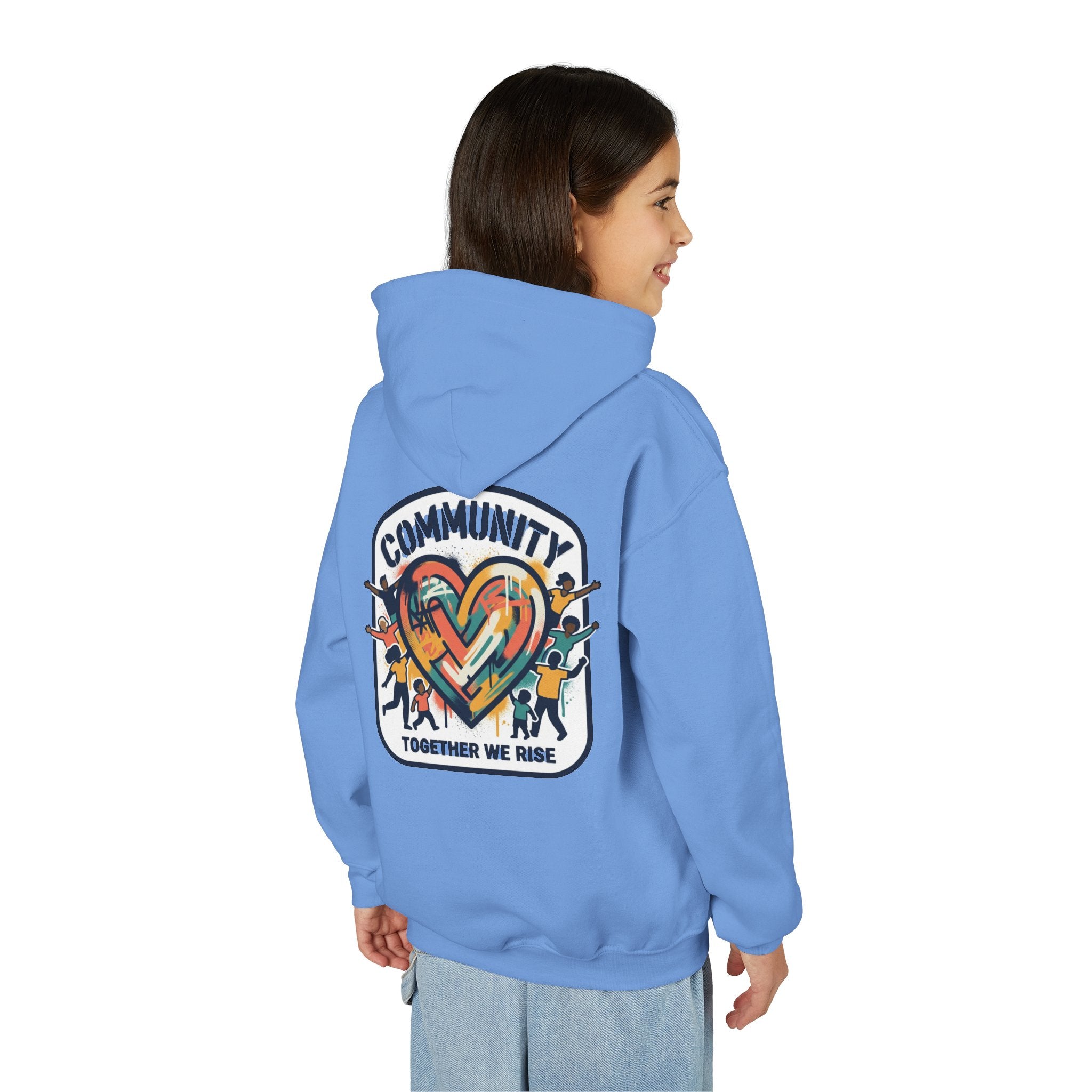 Youth Hoodie - "Community Together We Rise" Heart Graphic