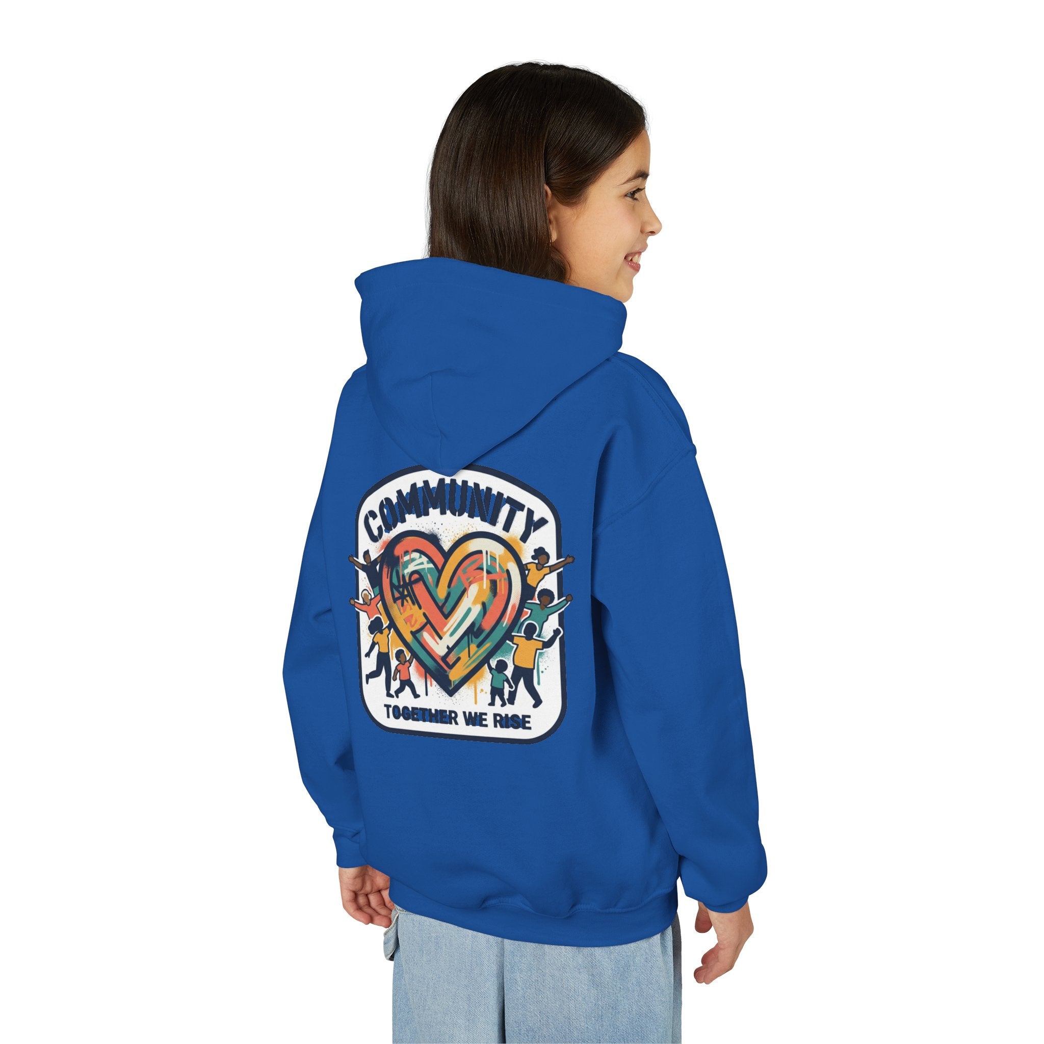 Youth Hoodie - "Community Together We Rise" Heart Graphic