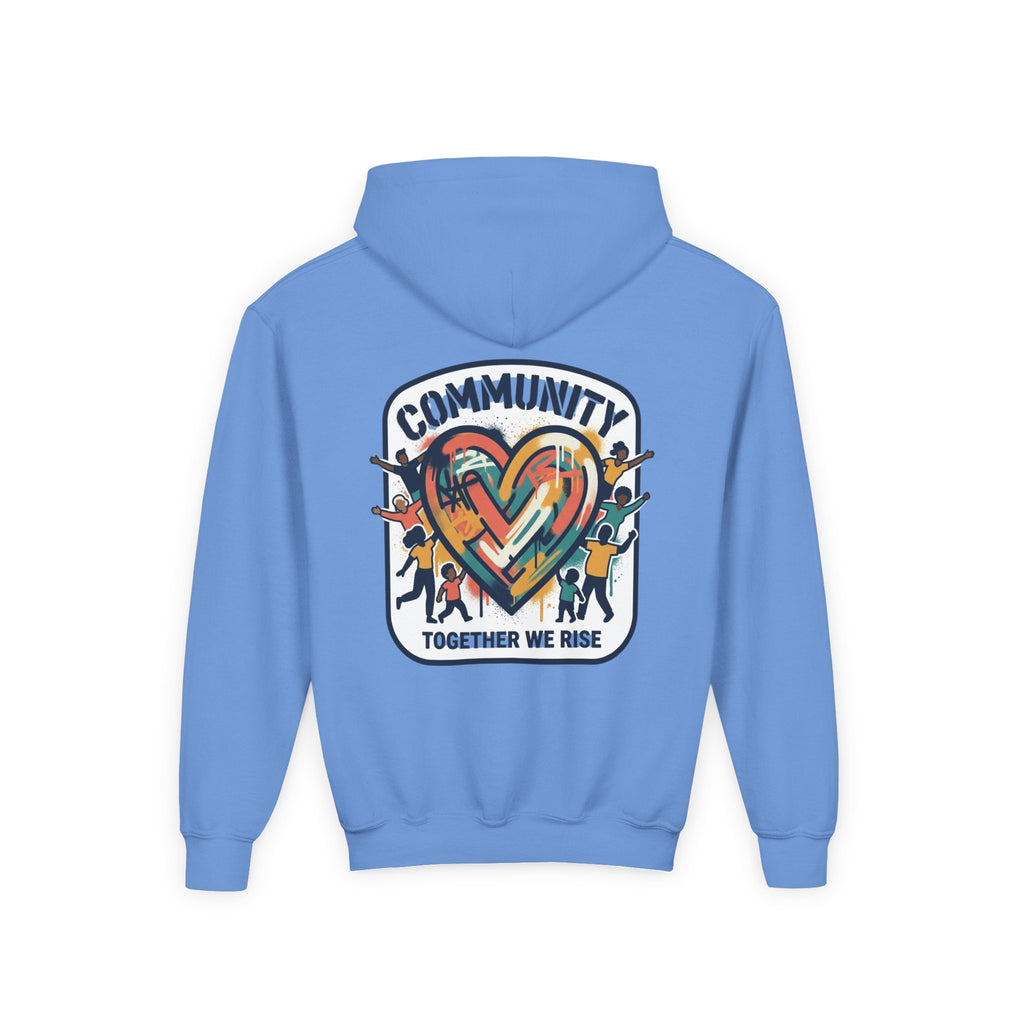 Youth Hoodie - "Community Together We Rise" Heart Graphic