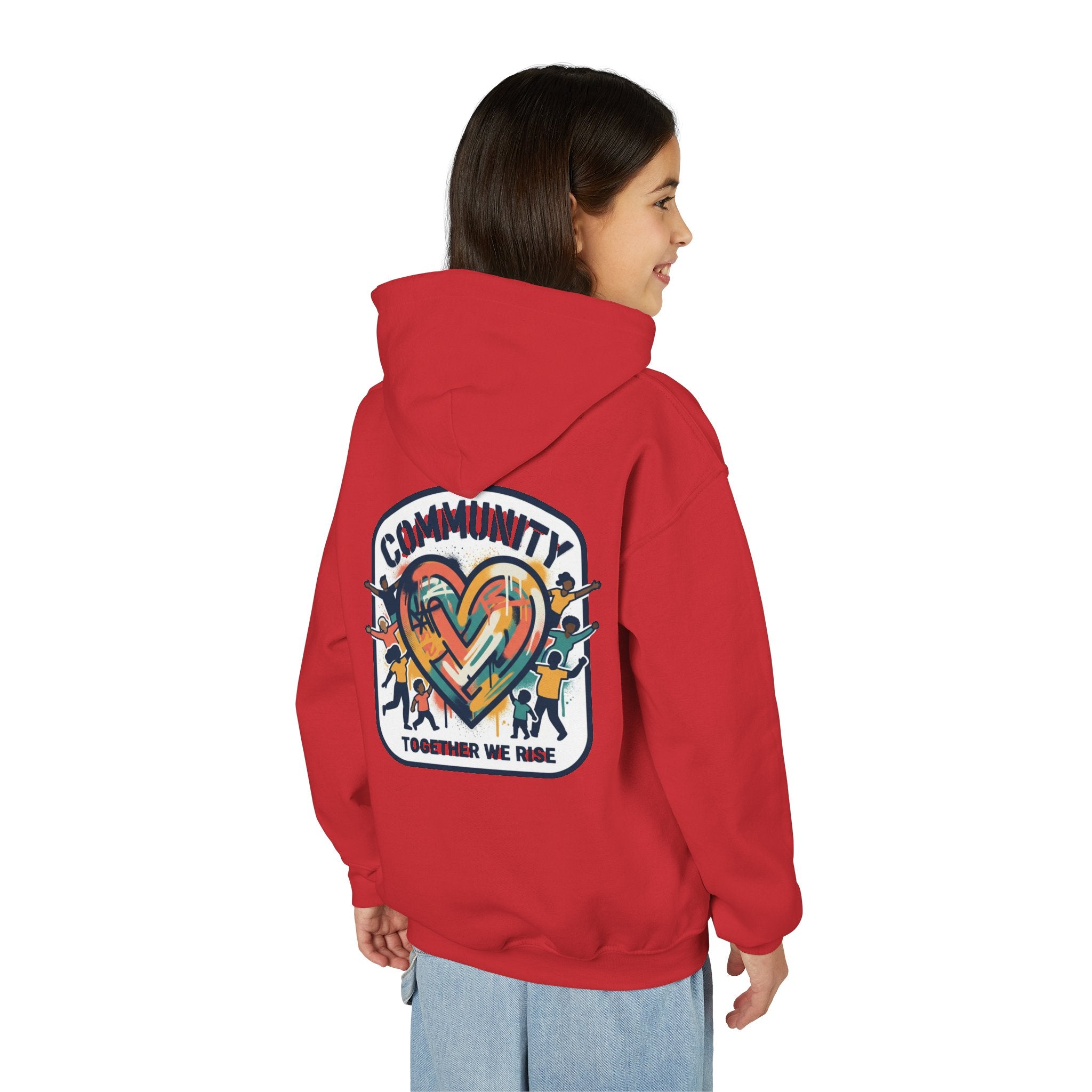 Youth Hoodie - "Community Together We Rise" Heart Graphic
