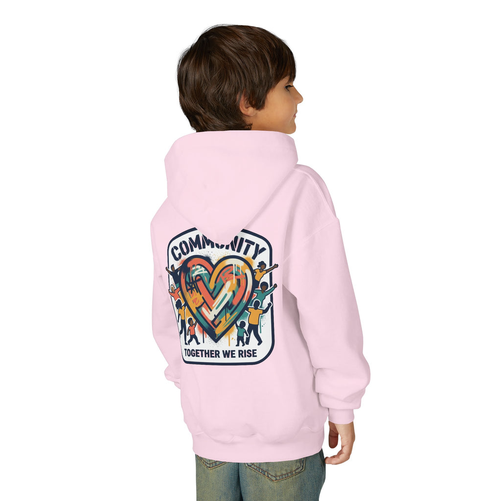 Youth Hoodie - "Community Together We Rise" Heart Graphic