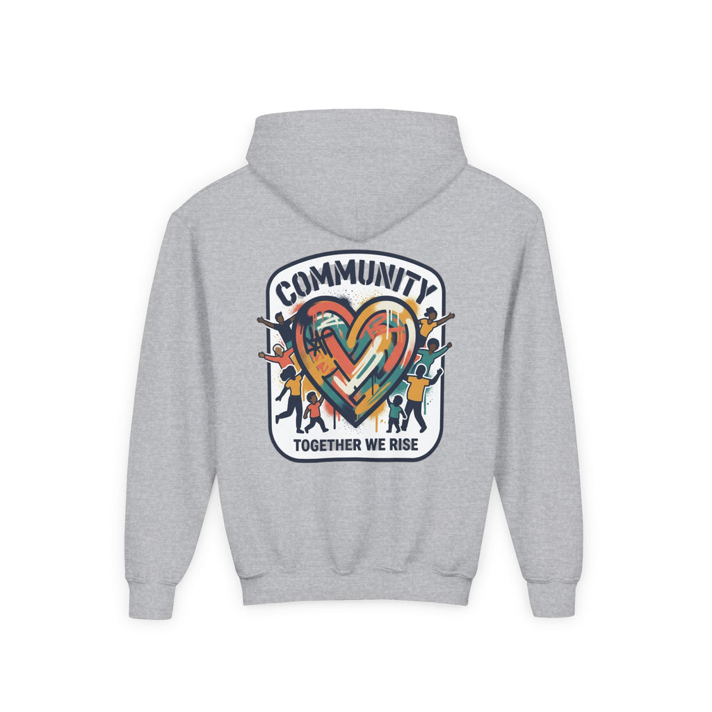 Youth Hoodie - "Community Together We Rise" Heart Graphic