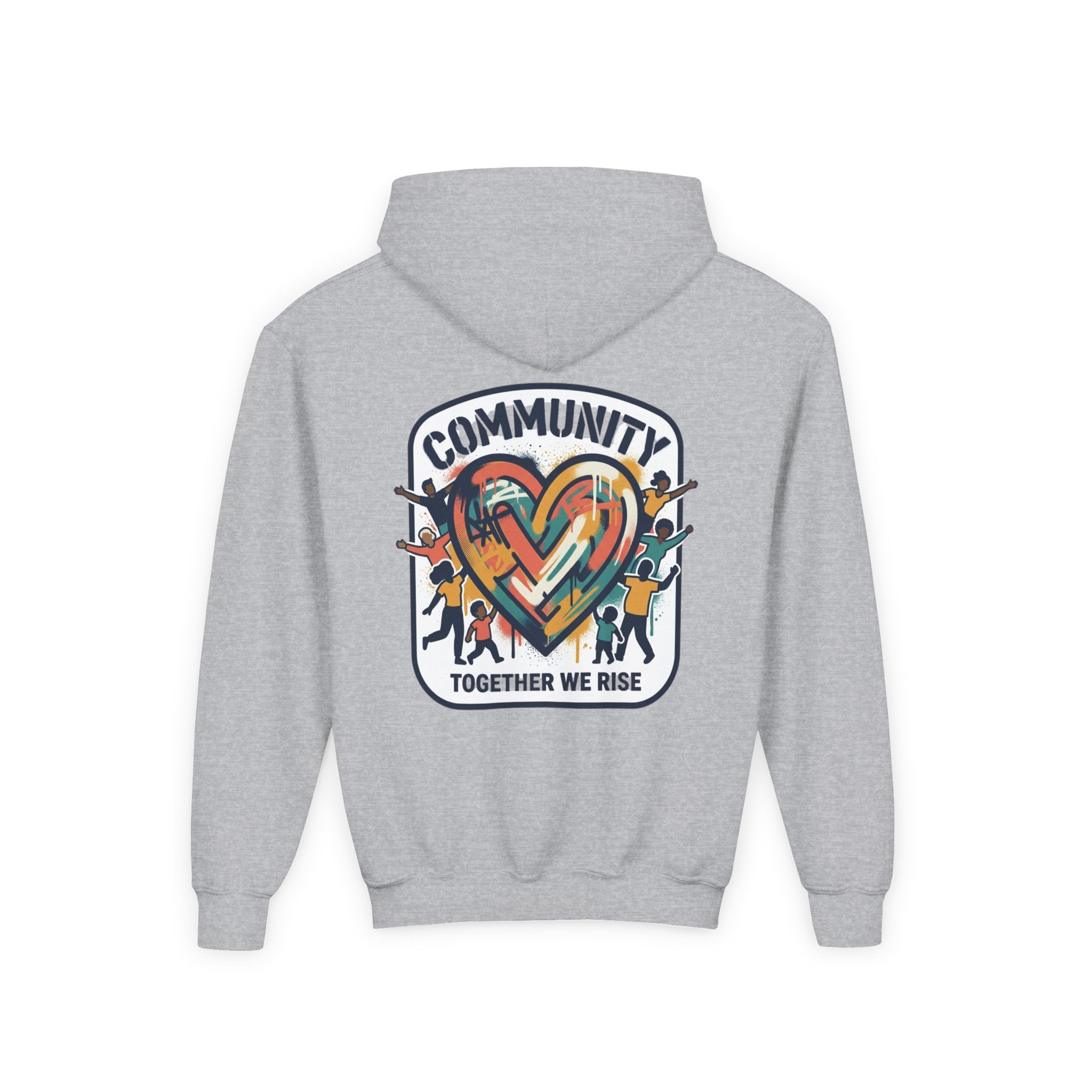Youth Hoodie - "Community Together We Rise" Heart Graphic