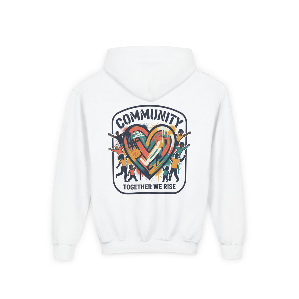 Youth Hoodie - "Community Together We Rise" Heart Graphic