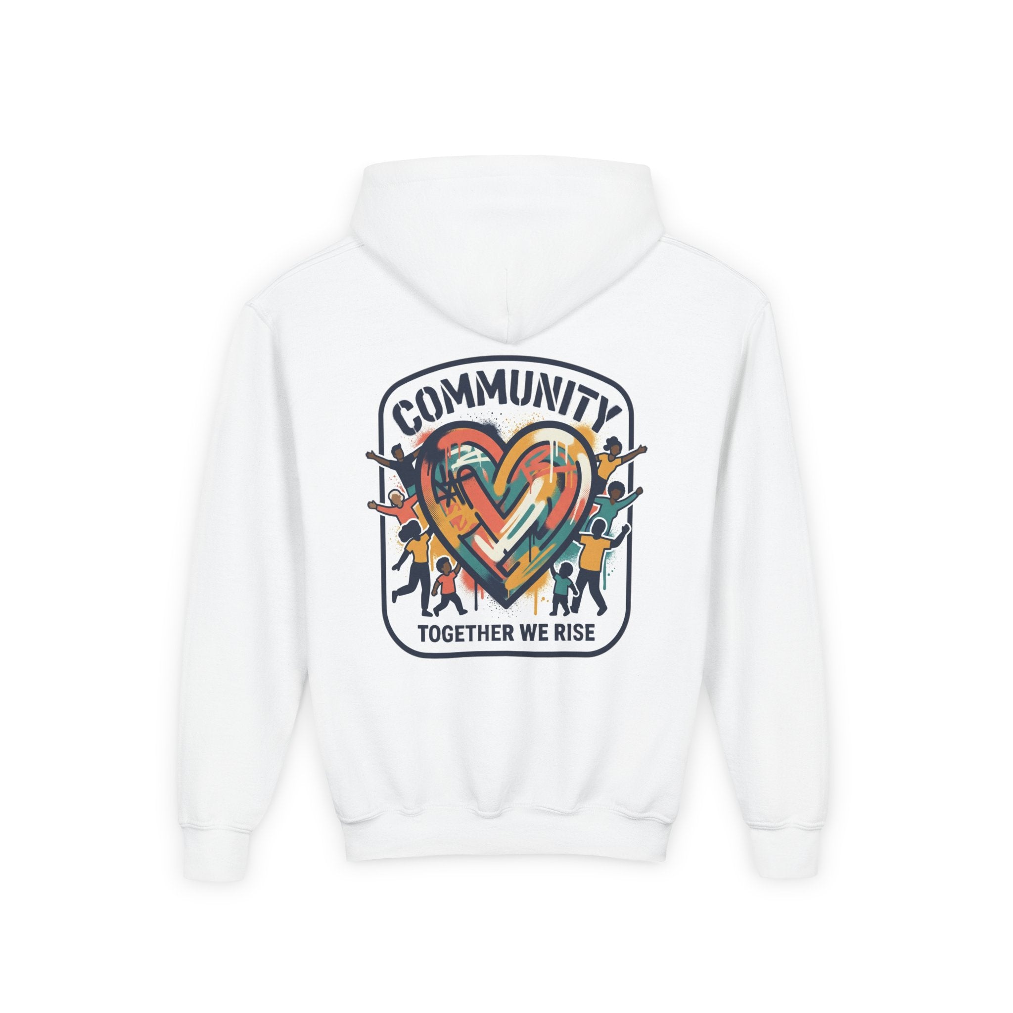 Youth Hoodie - "Community Together We Rise" Heart Graphic