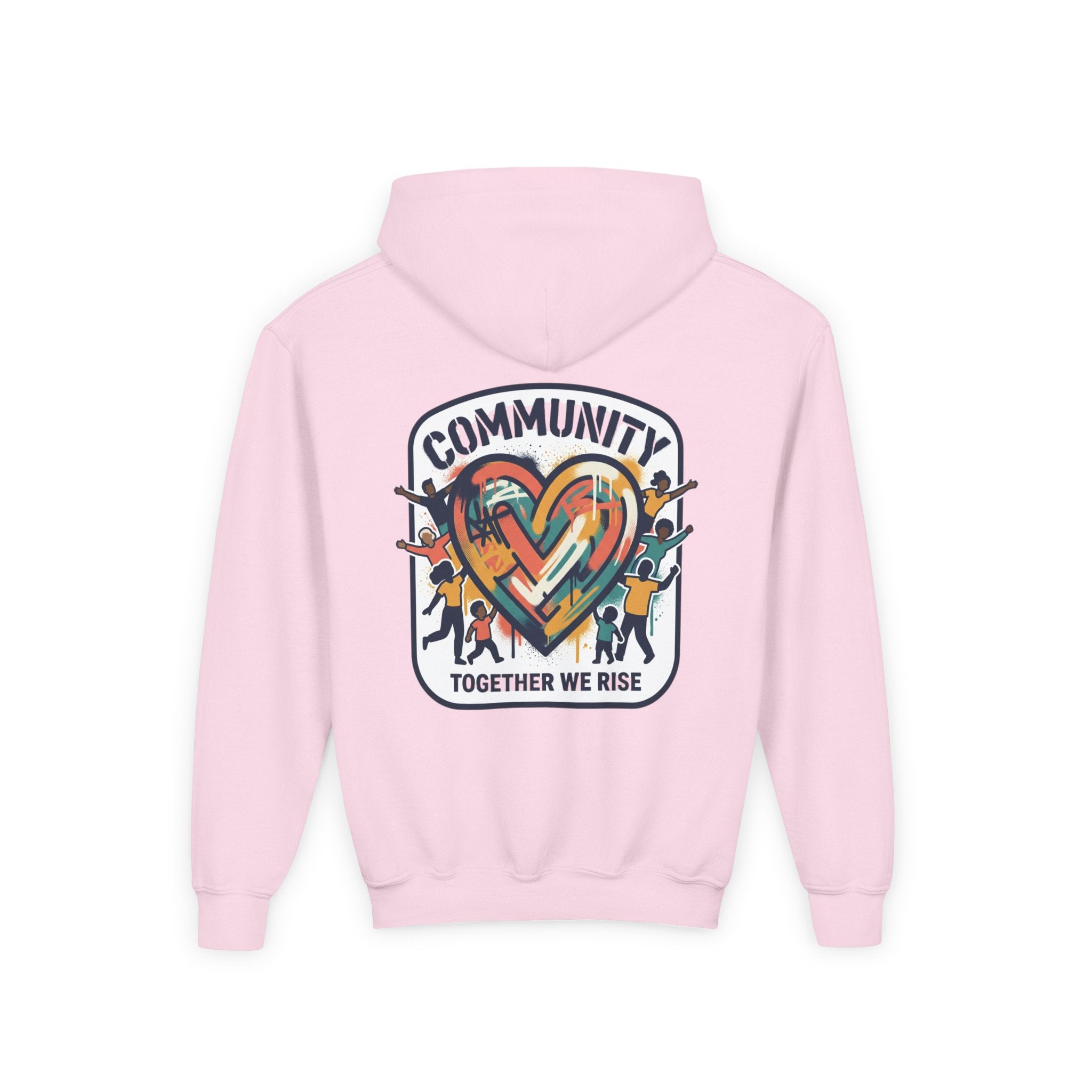 Youth Hoodie - "Community Together We Rise" Heart Graphic