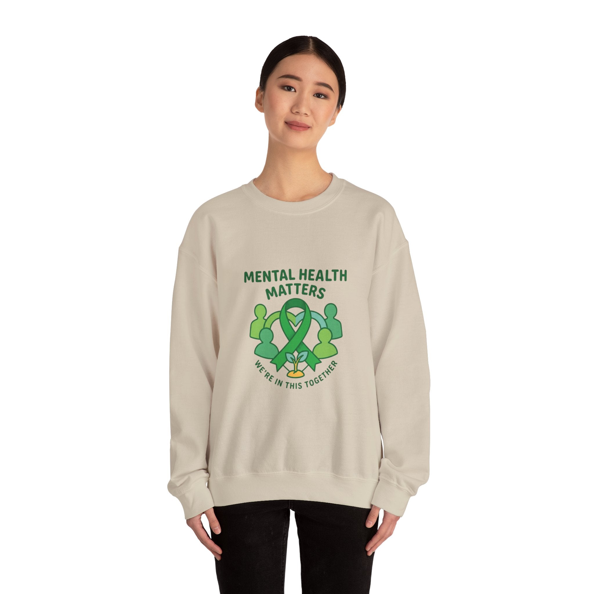 Mental Health Matters Sweatshirt | Wear Green awareness ribbon, be kind supportive