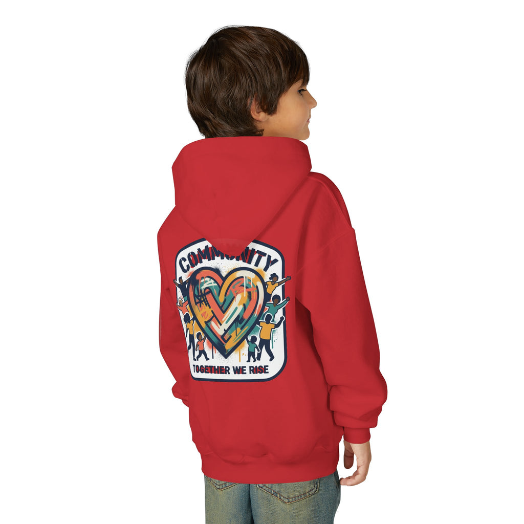 Youth Hoodie - "Community Together We Rise" Heart Graphic