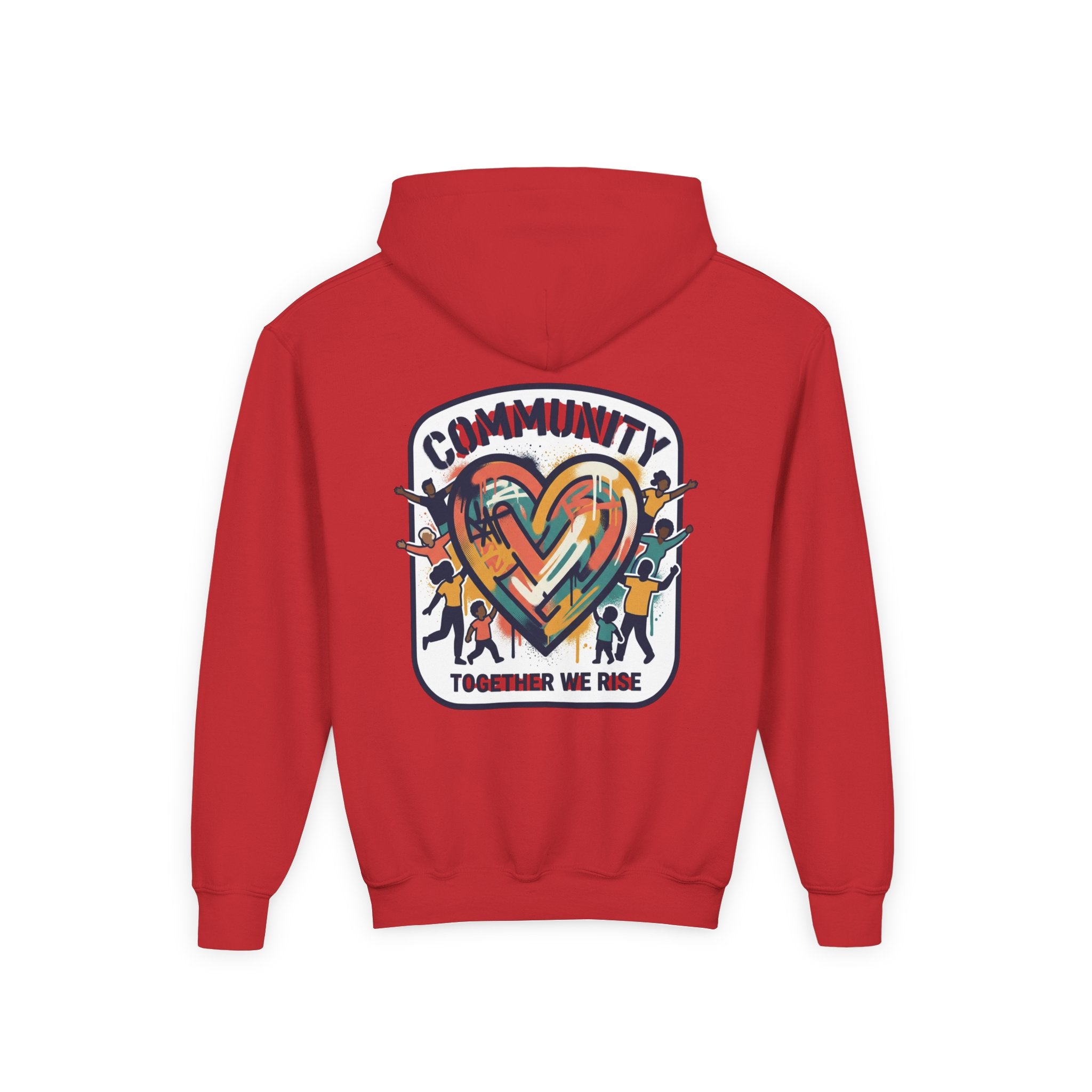 Youth Hoodie - "Community Together We Rise" Heart Graphic
